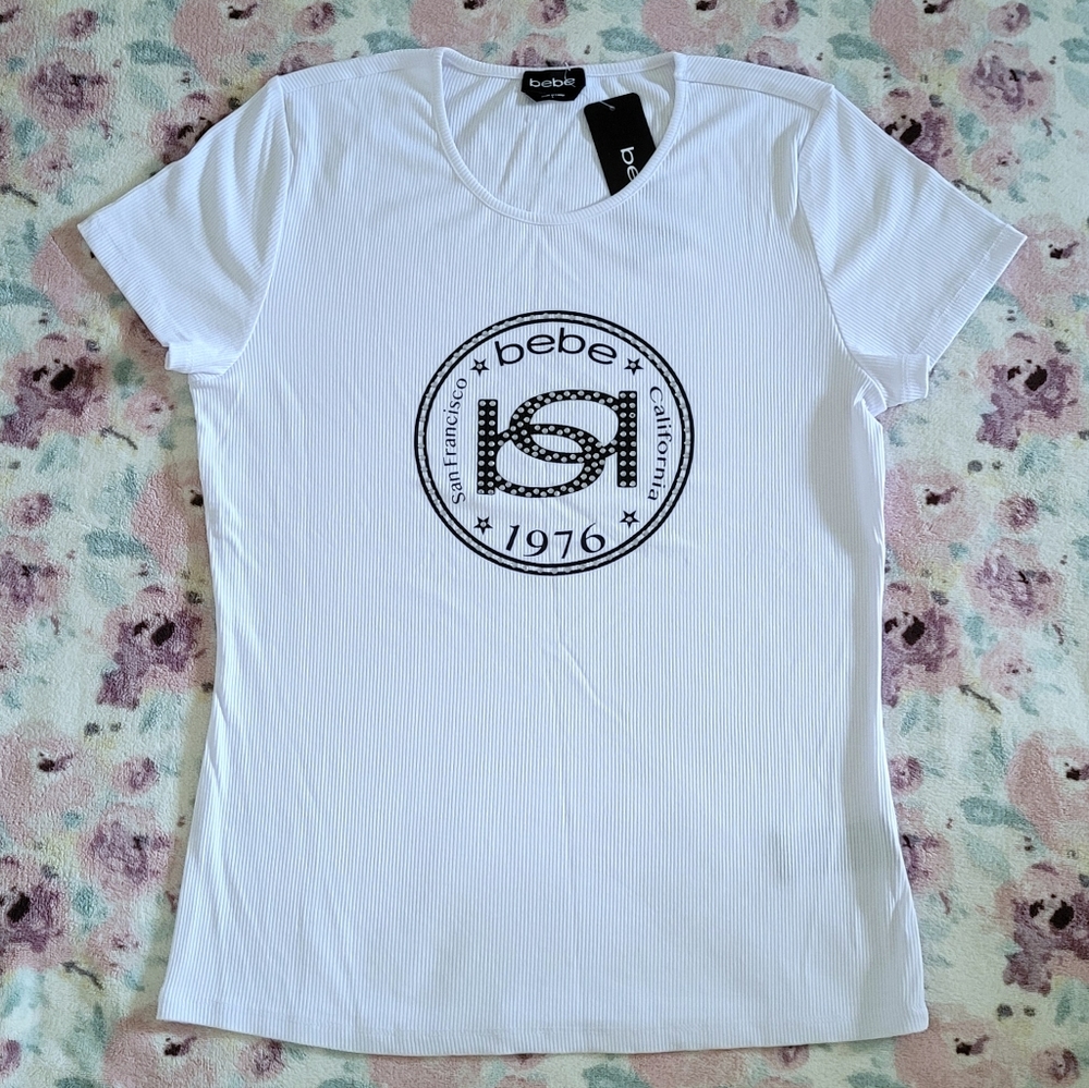 bebe White Ribbed Top - NWT - Picture 13 of 14